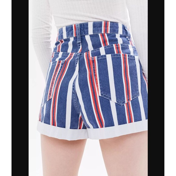 BDG Urban Outfitters Shorts Womens 29 Blue Denim Striped Mom Button Fly Cuffed - Picture 3 of 10
